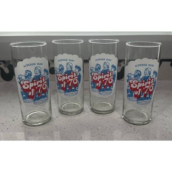 Set of 4 Vintage 1976 MYERS'S RUM SPIRIT OF '76 GLASS UNITED STATES BICENTENNIAL - Picture 1 of 1